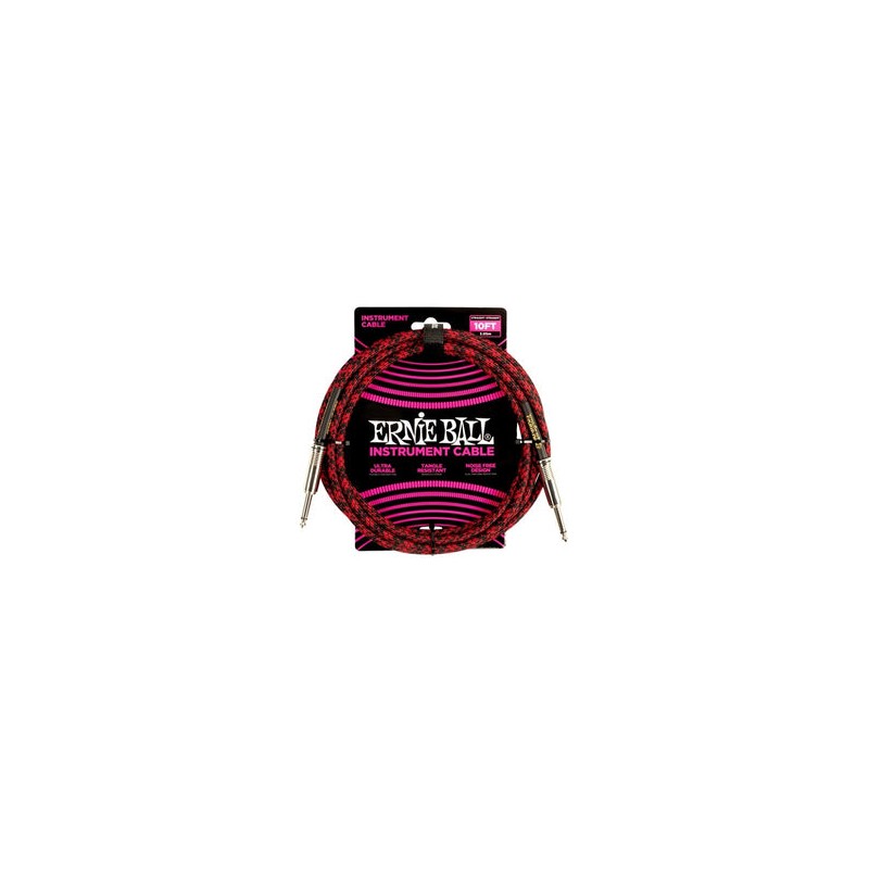 Ernie Ball Cable Braided 6394 Rojo/Negro 3.048 Mts. Recto/Recto