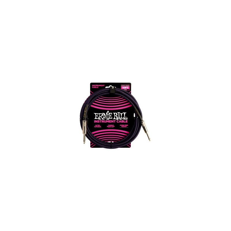 Ernie Ball Cable Braided 6393 Morado/Negro 3.048 Mts. Recto/Recto