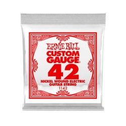 Ernie Ball Cuerda "Custom Gauge" 1142(6) para Guitarra Eléctrica, Calibre 0.042, Nickel