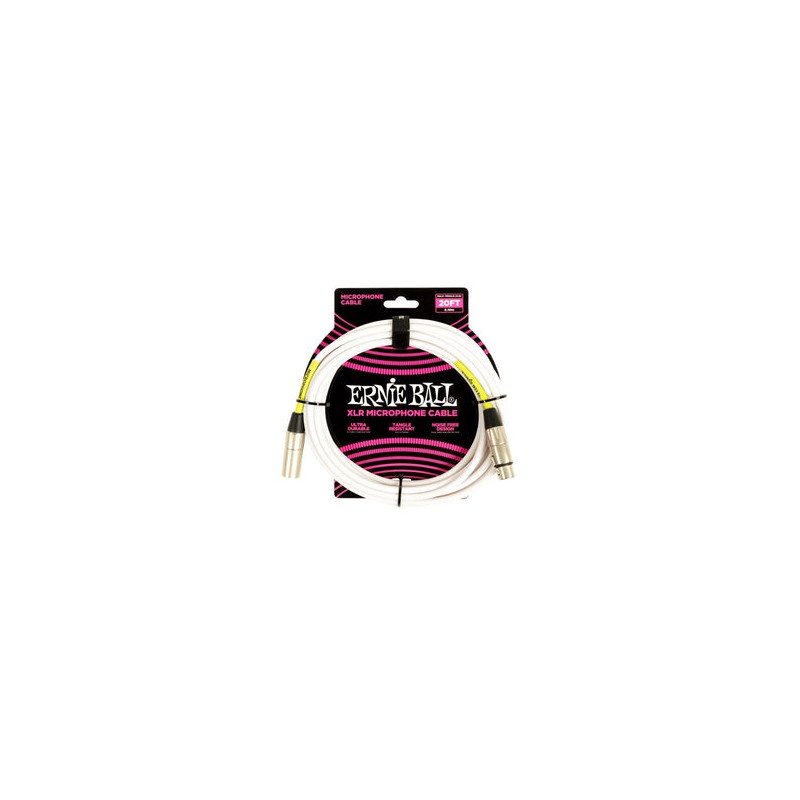 Ernie Ball Cable para Micrófono 6.096 Mts. 6389, Blanco XLR Male/Female