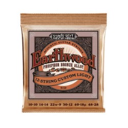 Ernie Ball Encordadura "Earthwood Custom Light" Phosphor Bronze 2152, Guitarra Acústica de 12 Cuerdas 0.010-0.048