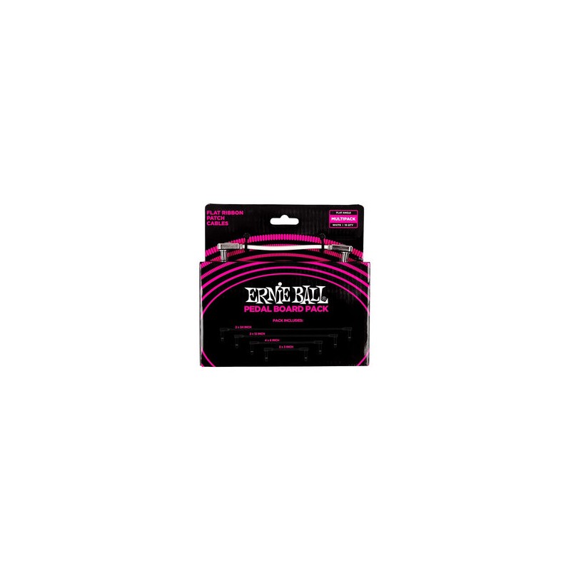 Ernie Ball Cables Flat Ribbon 6387 Blanco Angulado/Angulado, 10 Piezas, Pedal Board Multi-Pack