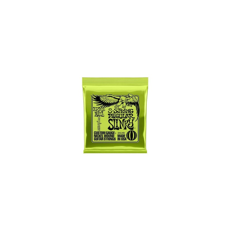 Ernie Ball Encordadura "Regular Slinky 8 Cuerdas" 2629, Guitarra Eléctrica, Nickel Wound 10-74