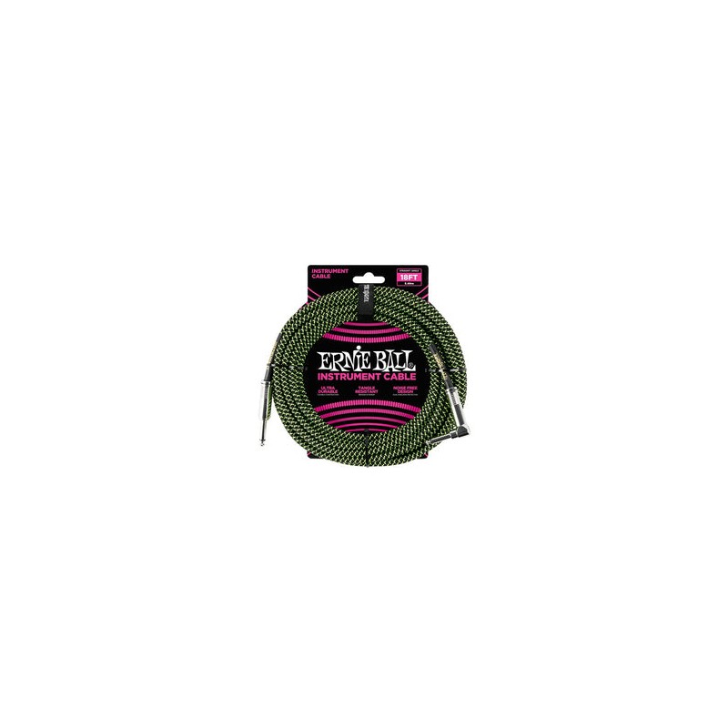 Ernie Ball Cable Braided 6082 Negro/Verde 5.49 Mts. Recto/Angulado