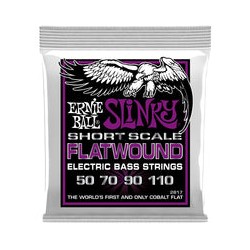 Ernie Ball Encordadura "Power Slinky Flatwound Short Scale" 2817 Cobalto, Bajo Eléctrico 50-110