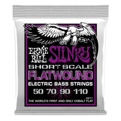 Ernie Ball Encordadura "Power Slinky Flatwound Short Scale" 2817 Cobalto, Bajo Eléctrico 50-110