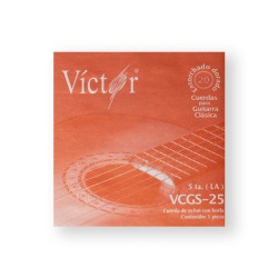 Víctor Cuerda 25(10) para Guitarra Clásica, 5A, Nylon Entorchado Dorado con Borla