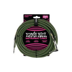 Ernie Ball Cable Braided 6066 Negro/Verde Neon 7.62 Mts. Recto/Angulado