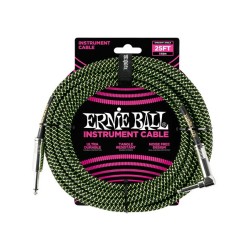 Ernie Ball Cable Braided 6066 Negro/Verde Neon 7.62 Mts. Recto/Angulado