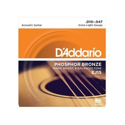 D'Addario Encordadura "Extra Light" EJ15, Guitarra Acústica Bronce Fosforado, 10-47