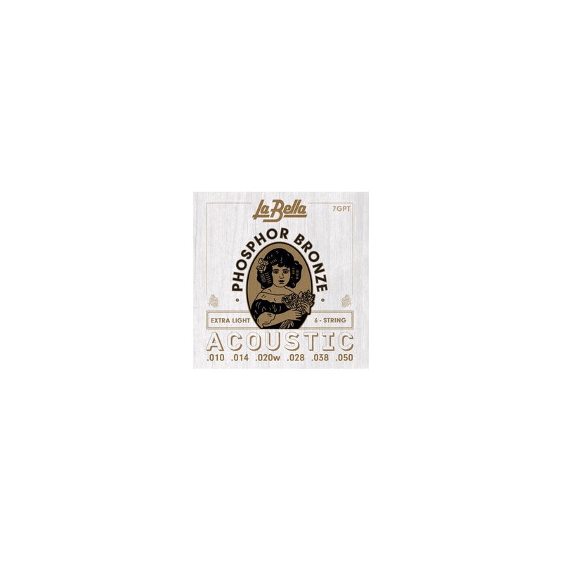 La Bella Encordadura Para Guitarra Acústica Bronce Fosforado 0.010-0.050 7GPT Extra Light