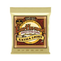 Ernie Ball Encordadura "Earthwood 80/20 Extra Light - 3 Pack" 3006, Guitarra Acústica Bronce 0.010-0.050